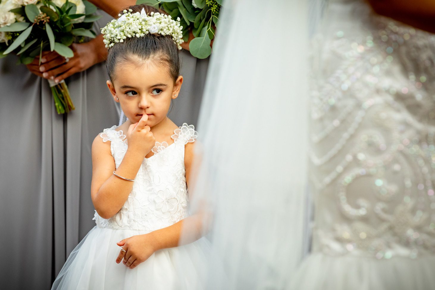 Wedding flower girl captured by Nick Grace at a New England ceremony