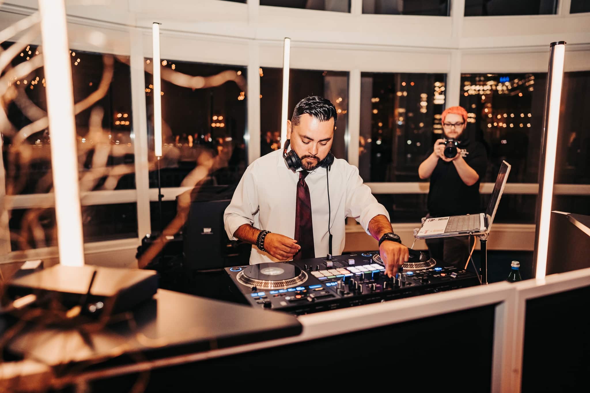 Custom pixel tube DJ booth with full-motion color programming at a Boston wedding reception