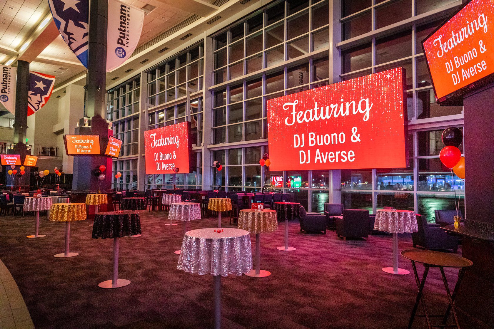 Corporate event production and room design at Gillette Stadium Putnam Club