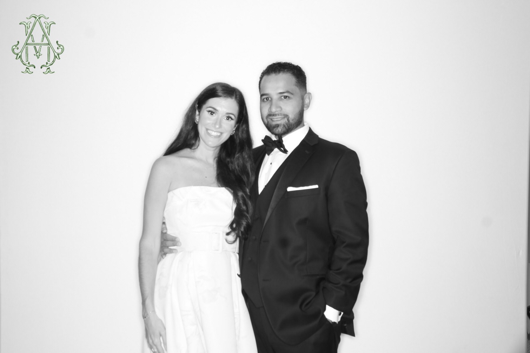 Black and white studio-quality portrait from a Black Diamond GLAM photo booth session