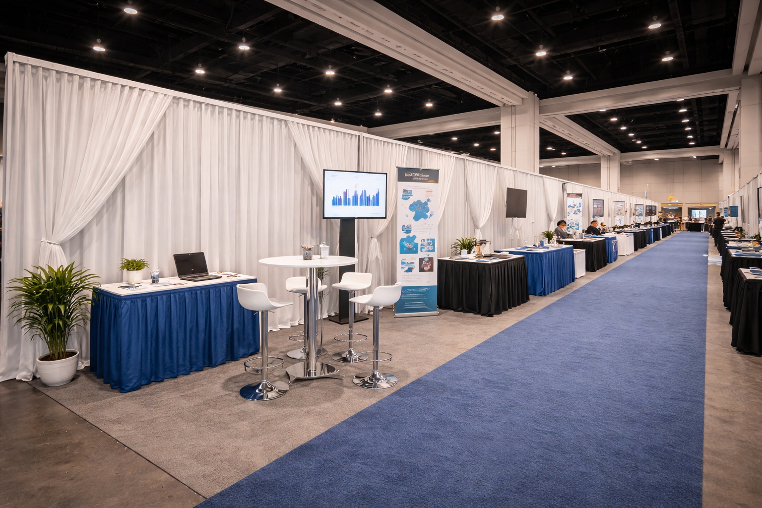 Trade show pipe and drape booth dividers at a Boston convention center event