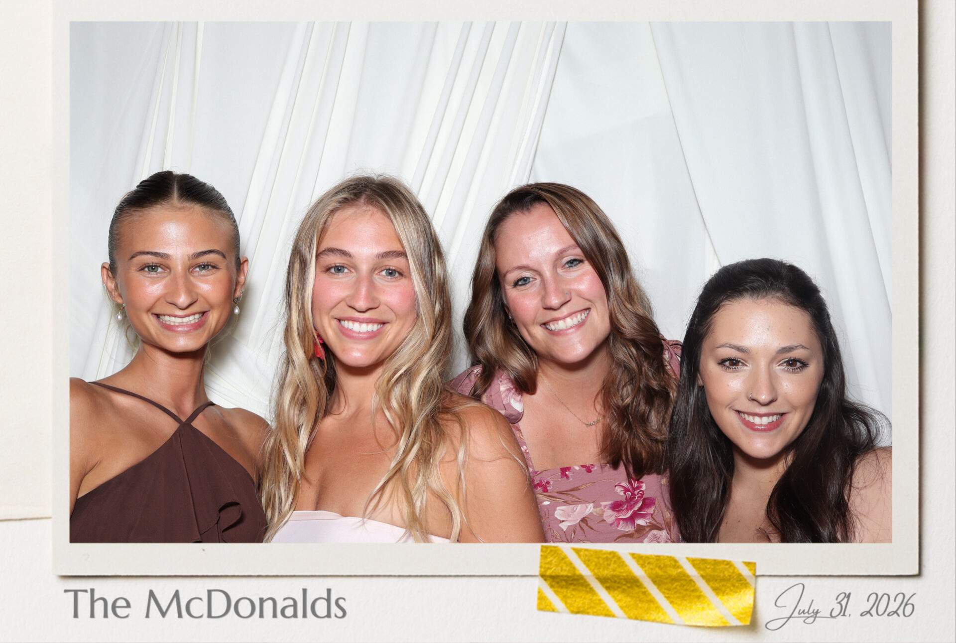 Ultra high resolution 4x6 portrait print photo booth print, four guests, custom name and date border, Black Diamond Event Production